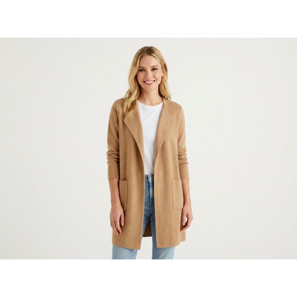 J.Crew Juliette Collarless Sweater Blazer Camel Tan Size Small J6339 Wool Blend